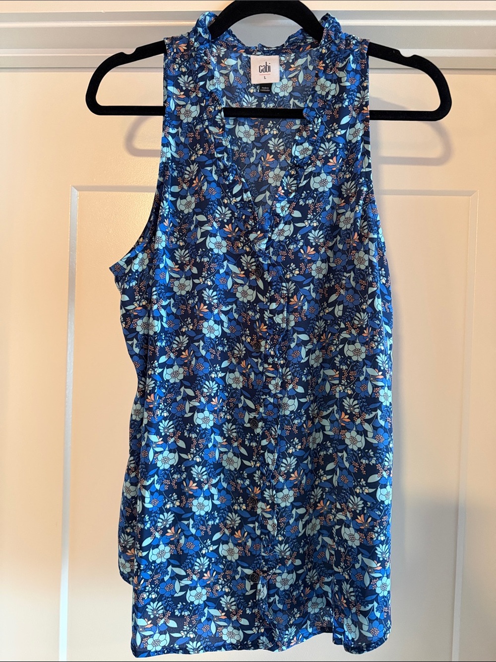 CAbi Blue Floral Sleeveless V-Neck Top